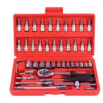 46-Piece Steel Hand Tools for Vehicle Repair Motorcycle & Car Home Use Ratchet Socket Wrench Combination Tool Box Case